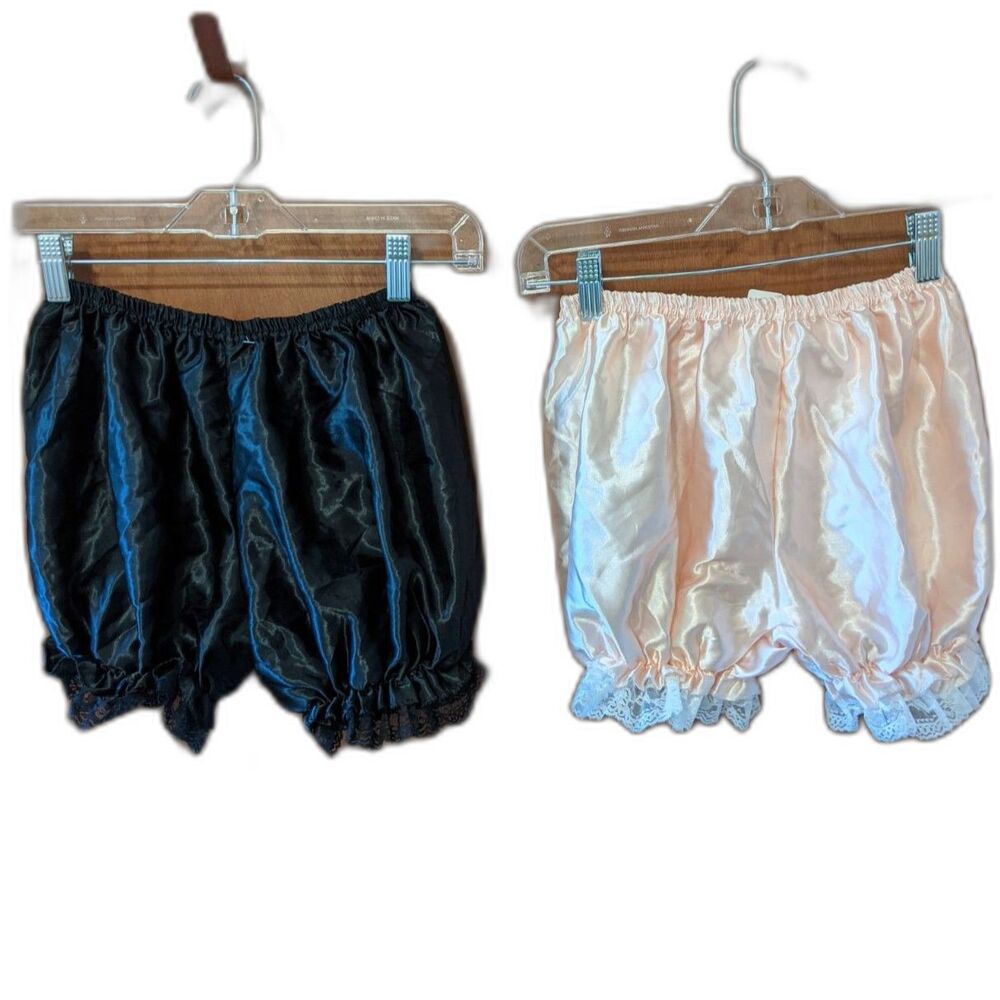 2 Pair Satin Bloomers Pink Black Knickers Lace Trim Cosplay Costume Sz S M L NEW